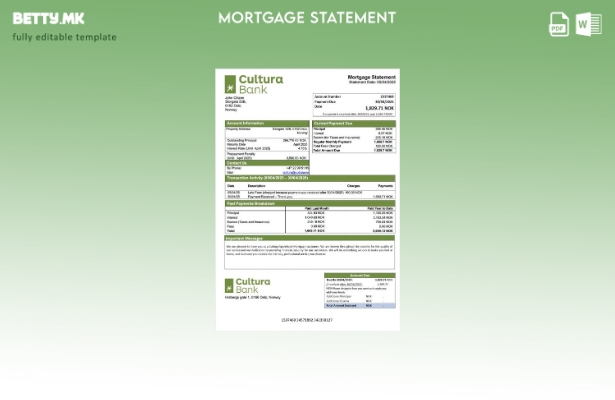 модерен стил Норвешка Cultura Sparebank изјава за хипотека Шаблон за Word и PDF